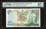 2005年苏格兰银行50镑，编号A/1 000065，PMG 67EPQ。Scotland, Royal Bank of Scotland plc, 50 pounds, 14.9.2005, low