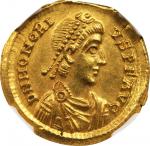 HONORIUS, A.D. 393-423. AV Solidus (4.51 gms), Mediolanum (Milan) Mint, ca. A.D. 395-402. NGC Ch AU 