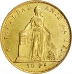 CHILE. 10 Pesos, 1854-So. Santiago Mint. ANACS AU-50.