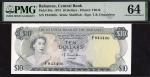 Central Bank of the Bahamas, $10, 1974, serial number F843406, (Pick 38a), in PMG holder 64 Choice U