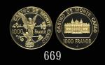 蒙地卡罗赌场镀金代用币1000法郎。未使用
