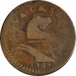 1787 New Jersey Copper. Maris 37-f, W-5155. Rarity-4. Outlined Shield, Goiter. VG-10.