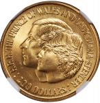 1981年澳洲查理斯王子与戴安娜王妃婚礼纪念金币200元，总含金量9.17克（0.29安士），NGC MS67，#6136445-009。Australia, gold $200, 1981, Cha