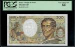 1987年法国200法郎，编号N.050 526162，PCGS Currency 64