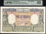 Banque de Madagascar, specimen 1000 francs, ND (1926), zero serial numbers, yellow, pink and blue, a
