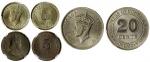 马来亚钱币3枚一组，包括1943及53年5分，50年20分，分别评PCGS MS65， NGC MS66及PCGS MS65。Malaya, group of 3 fractional coins, 
