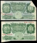 Bank of England, K.O.Peppiatt, 1 (3), ND (1948), serial number prefix U01A, Beale, 1, ND (1950), pre