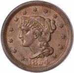 1854 Braided Hair Cent. N-1. Rarity-3. MS-63 BN (PCGS).