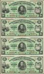 COLOMBIA. Banco Nacional. 5 Pesos. March 1, 1881. P-142s. Uncut Block of Four (4) Notes. Specimen. C