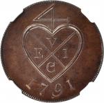 孟买总统东印度公司1791年2 Pice。英属印度铜币。NGC PROOF-64 BN.