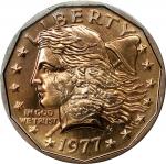 1977 Pattern Liberty Dollar. By Frank Gasparro. Private Copy. Brass. Plain Edge. Overstruck on a Sac