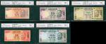 印度银行纸币5枚一组，面额10丶20丶50丶100及500卢比，不同字轨幸运号888888。均评CNCS 70EPQ