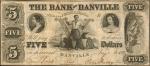Danville, Pennsylvania. Bank of Danville. Aug. 1, 1853. $5. Very Fine.