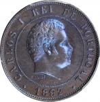PORTUGAL. 20 Reis, 1892. Lisbon Mint. Carlos I. PCGS MS-63 Brown Gold Shield.