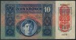 Austro-Hungarian Bank, specimen 10 kroner, 1915, serial number 885020, blue and red, boy low centre,