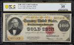 Fr. 1215. 1922 $100 Gold Certificate. PCGS Banknote Choice Very Fine 35.