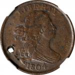 1804 Draped Bust Half Cent. Spiked Chin. AU Details--Holed (NGC).
