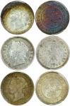 1873，1888与1889香港伍仙银币一组三枚，均PCGS UNC Details-MS63，香港钱币
