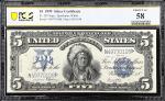 Fr. 281. 1899 $5 Silver Certificate. PCGS Banknote Choice About Uncirculated 58.