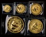 1988年熊猫5元、10元、25元、50元、100元999纯金金币一套五枚，完全未使用品