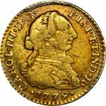 COLOMBIA. 1779-JJ Escudo. Santa Fe de Nuevo Reino (Bogotá) mint. Carlos III (1759-1788). Restrepo 52