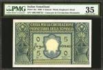 ITALIAN SOMALILAND. Cassa Per La Circolazione Monetaria Della Somalia. 5 Somali, 1950. P-12a. PMG Ch