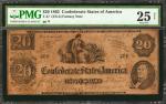 T-47. Confederate Currency. 1862 $20. PMG Very Fine 25 Net. Repaired, Previously Mounted. Fantasy No