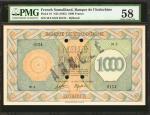 FRENCH SOMALILAND. Banque de lIndochine 1000 Francs, ND (1945). P-18. PMG Choice About Uncirculated 