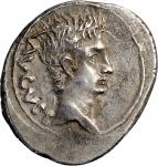 AUGUSTUS, 27 B.C.- A.D. 14. AR Quinarius (1.81 gms), Emerita Mint; P. Carisius, legatus pro praetore