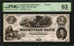Rockville, Connecticut. Rockville Bank. 1850s. $2. PMG Choice Uncirculated 63. Proof.