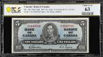 CANADA. Bank of Canada. 5 Dollars, 1937. BC-23b. PCGS Banknote Choice Uncirculated 63.