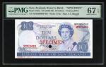 1985-89年纽西兰10元样票，编号NPR 000000，PMG 67EPQ，罕见Bradbury印钞厂样票. New Zealand, specimen $10, ND (1985-89), se