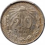 MEXICO. 20 Centavos, 1908-M. Mexico City Mint. PCGS AU-53 Gold Shield.