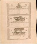 Yougahany Banking Co., Perryopolis, Pennsylvania. Uncut Sheet of 6-1/4 Cents-25 Cents-50 Cents. 1810