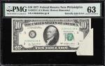 Fr. 2023-C. 1977 $10 Federal Reserve Note. Philadelphia. PMG Choice Uncirculated 63. Butterfly Fold 