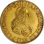 PERU. 8 Escudos, 1754-LM JD. Lima Mint. Ferdinand VI. PCGS EF-45 Gold Shield.