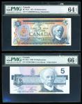 Bank of Canada, a pair of $5 replacement, 1972 and 1986, serial numbers *CA3098999 and ENX0519994, (