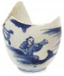 Most of a Chinese blue-on-white porcelain cup, Ming Dynasty, with reign marks on bottom, ex-Concepci