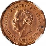 1886年葡萄牙印度1/8 Tanga。加尔各答铸币厂。INDIA. Portuguese India. 1/8 Tanga, 1886. Calcutta Mint. Luiz I. NGC PRO