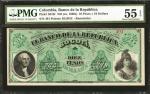 COLOMBIA. Banco de la República. 10 Pesos, 1880s. P-S810r. Remainder. PMG About Uncirculated 55 EPQ.