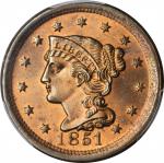 1851 Braided Hair Cent. N-15. Rarity-4. MS-65+ RB (PCGS). CAC.