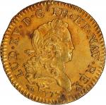 1723-A French Colonies Louis d’Or. Paris Mint. Gadoury-388, Breen-299. Type I, Short Palms. Le Chame