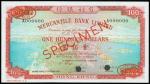 Mercantile Bank Limited, 1964, $100 Specimen, serial number A000000, control number 25, red, green a