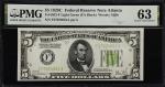 Fr. 1953-F. 1928C Light Green Seal $5 Federal Reserve Note. Atlanta. PMG Choice Uncirculated 63.
