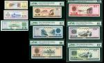 1979-88年中国银行外汇券9枚一组，面额1角，5角，1元，5元，10元，50元2枚及100元2枚，除1角，5角及1元UNC品相外，其余评PMG65-67EPQ