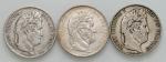 World Coins FRANCIA Luigi Filippo I (1830-1848) 5 Franchi 1841 1844 e 1846 - AG Lotto di tre monete 