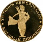 1970年印度尼西亚10000盾精製金币。巴黎造币厂。INDONESIA. 10000 Rupiah, 1970. Paris Mint. NGC PROOF-68 Ultra Cameo.
