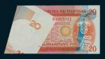 Philippines, Bangko Central, 20piso, 1997, serial number BK005711, red and multicoloured, fold over 