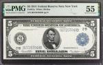 Fr. 851a. 1914 $5 Federal Reserve Note. New York. PMG About Uncirculated 55.
