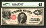 Fr. 39. 1917 $1 Legal Tender Note. PMG Choice Extremely Fine 45. Mismatched Serial Numbers.